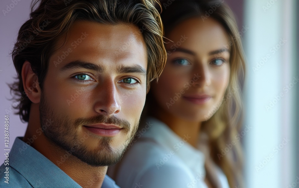 A man and a woman are standing next to each other A man and a woman are standing next to each other
