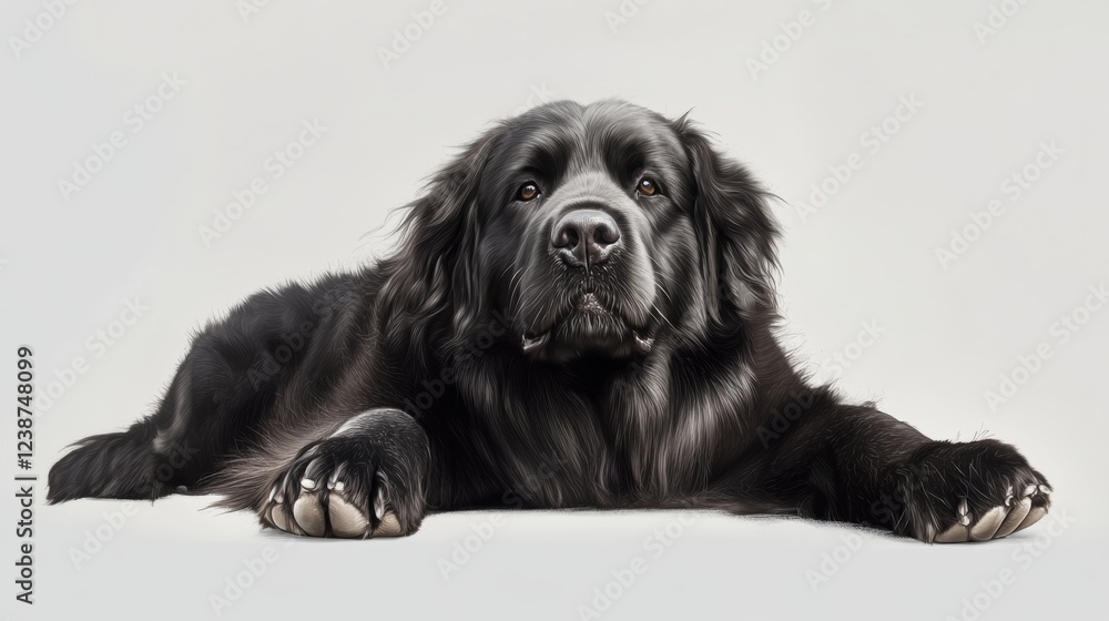 Newfoundland Dog with Front Paws Stretched Out on Light Background Newfoundland Dog with Front Paws Stretched Out on Light Background