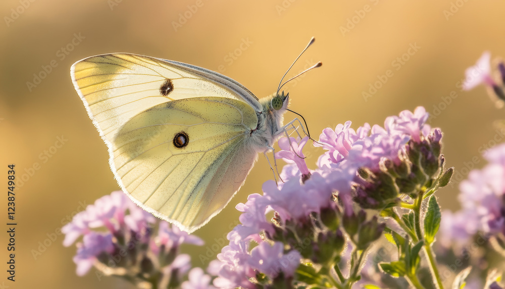 A butterfly with light wings settles on vibrant pink flowers as the sun begins to set, creating a serene atmosphere. The warm light enhances the beauty of nature in this peaceful moment A butterfly with light wings settles on vibrant pink flowers as the sun begins to set, creating a serene atmosphere. The warm light enhances the beauty of nature in this peaceful moment