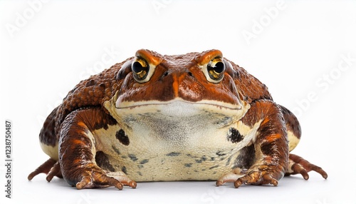 bufo alvarius aka colorado river toad sitting facing front looking ahead with golden eyes isolated cutout on background photo