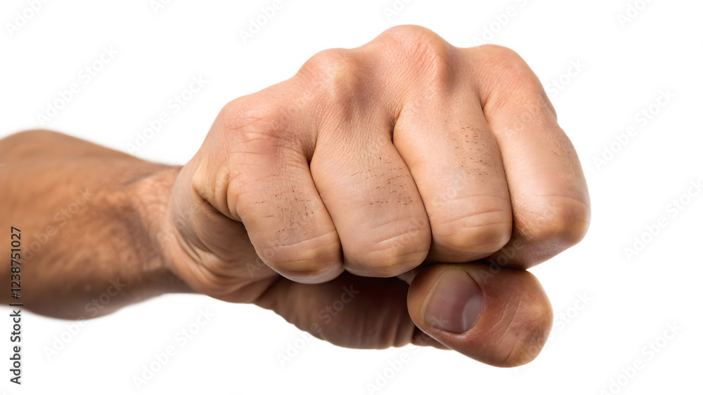 A strong fist gesture, isolated on white, symbolizes power and strength A strong fist gesture, isolated on white, symbolizes power and strength