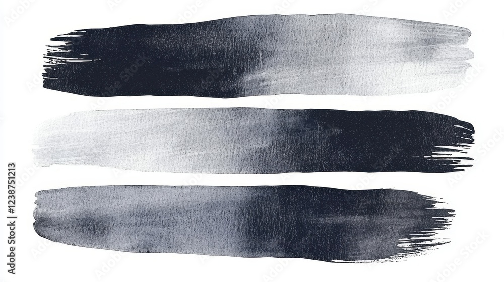 Three brush strokes of varying shades of gray and black Three brush strokes of varying shades of gray and black