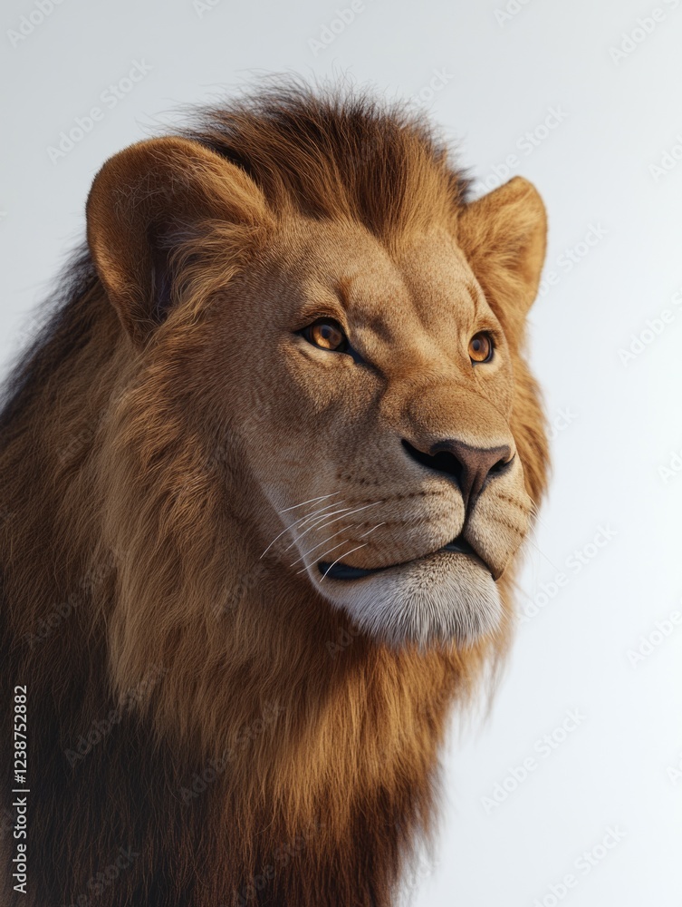 A detailed close-up profile of a majestic lion's head, showcasing the powerful face with expressive eyes and a full mane. A symbol of royalty, courage, and leadership. A detailed close-up profile of a majestic lion's head, showcasing the powerful face with expressive eyes and a full mane. A symbol of royalty, courage, and leadership.