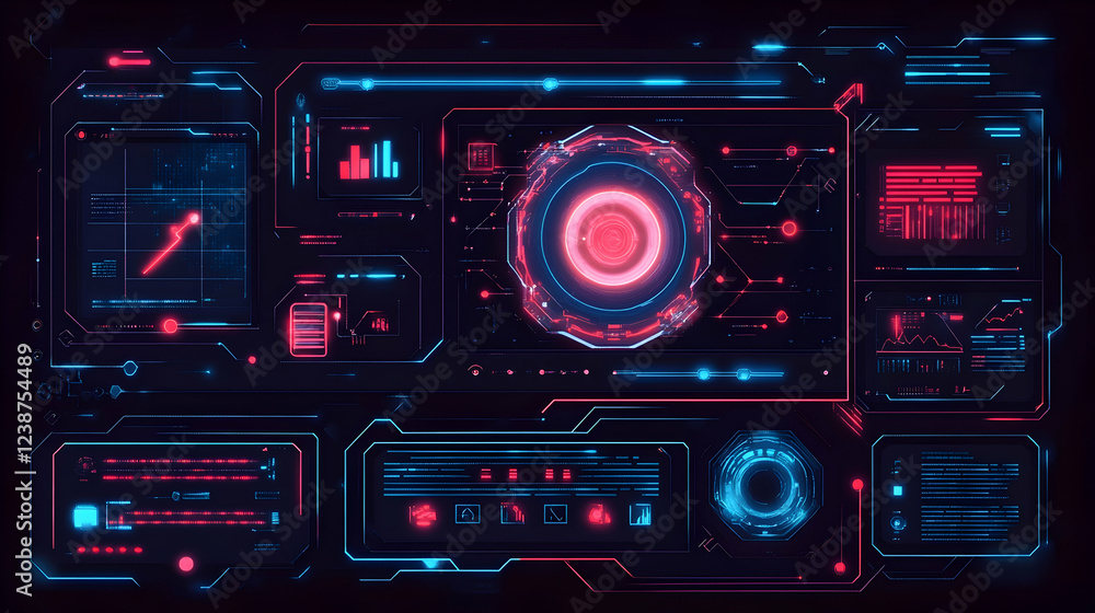 A high-tech AI web design with glowing holographic patterns, interconnected neon circuits and dynamic virtual elements A high-tech AI web design with glowing holographic patterns, interconnected neon circuits and dynamic virtual elements