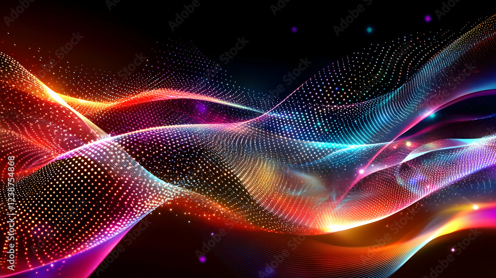 A high-tech data network with a vibrant abstract mesh of glowing light lines forming a dynamic background