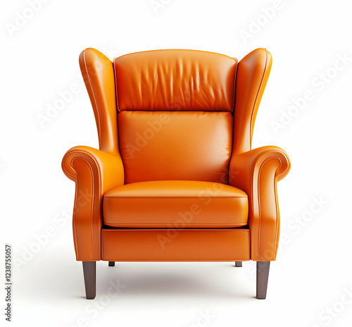 Elegant Orange Leather Wingback Armchair