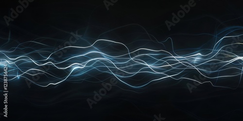 A deep black surface with minimalist, glowing electric arcs, Luminous and dynamic composition photo