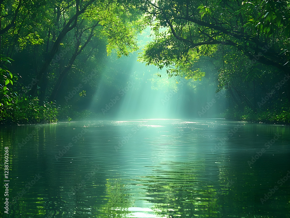 Enchanted River: Sunbeams Dance on Emerald Waters Enchanted River: Sunbeams Dance on Emerald Waters