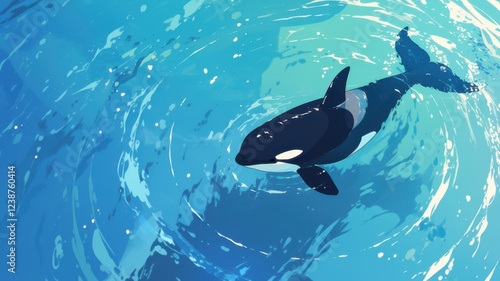 Illustration of Killer whale in deep blue ocean