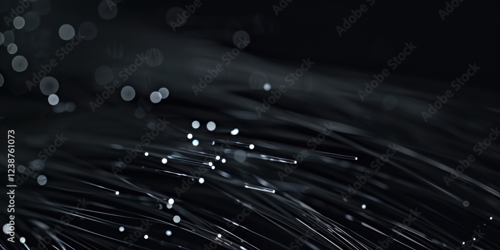 A deep black surface with minimalist, glowing fiber optic threads, Luminous and dynamic composition A deep black surface with minimalist, glowing fiber optic threads, Luminous and dynamic composition