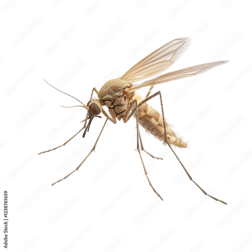 Close-up view of a mosquito with detailed wings and legs Close-up view of a mosquito with detailed wings and legs