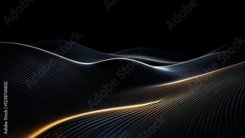 Abstract Dark Waves Elegant Gold Accents Luxurious Texture With Copy Space for Design. Liquid Wave Effect.