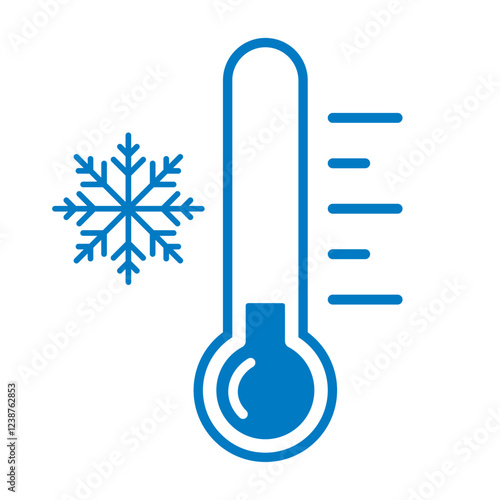 Cold temperature icon, keep frozen label, thermometer with snowflake vector illustration on white background. Cold Weather Flat Sign. Storage in refrigerator and freezer. Weather forecast snowy winter