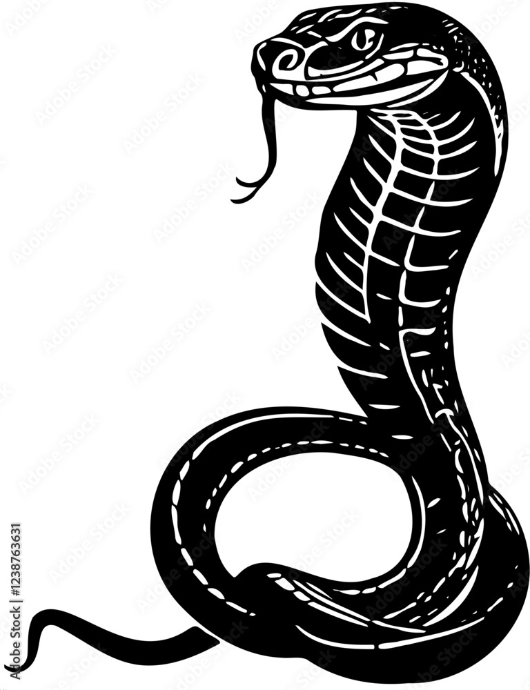 Fototapeta premium illustration of a snake, black and white silhouette