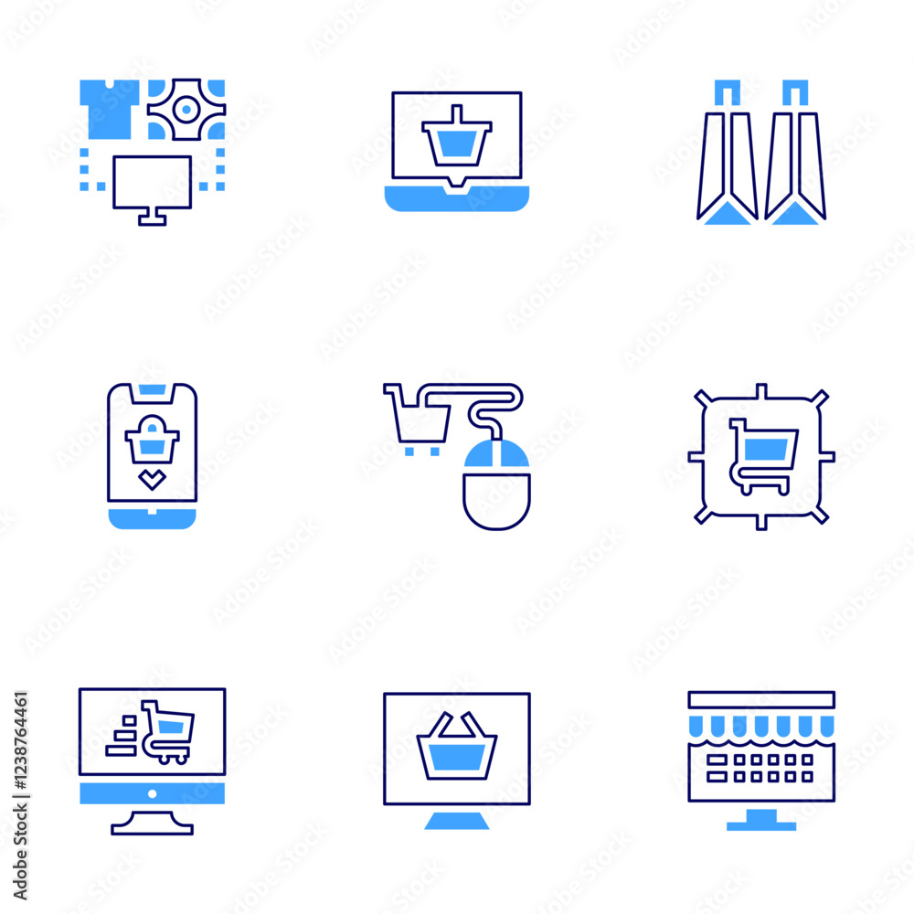 Online shopping icon set. Bold line style. Duotone colors. Editable stroke. onlineshopping, ecommerce, onlineshop, shoppingcart, shoppingbags Online shopping icon set. Bold line style. Duotone colors. Editable stroke. onlineshopping, ecommerce, onlineshop, shoppingcart, shoppingbags