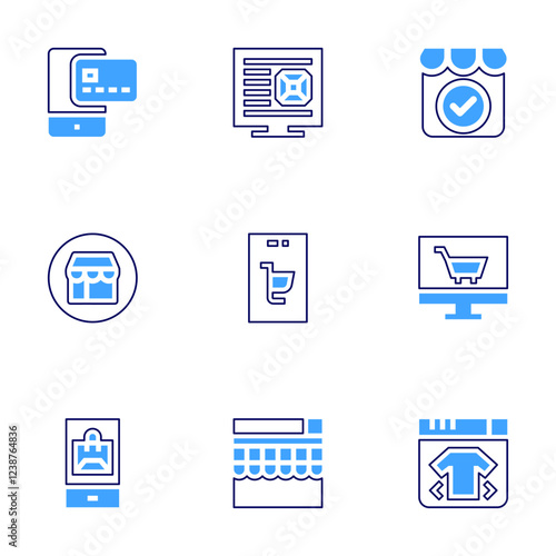 Online shopping icon set. Bold line style. Duotone colors. Editable stroke. shop, onlineshopping, shoppingapp, onlinepayment, onlinestore, onlineshop, ecommerce, store photo