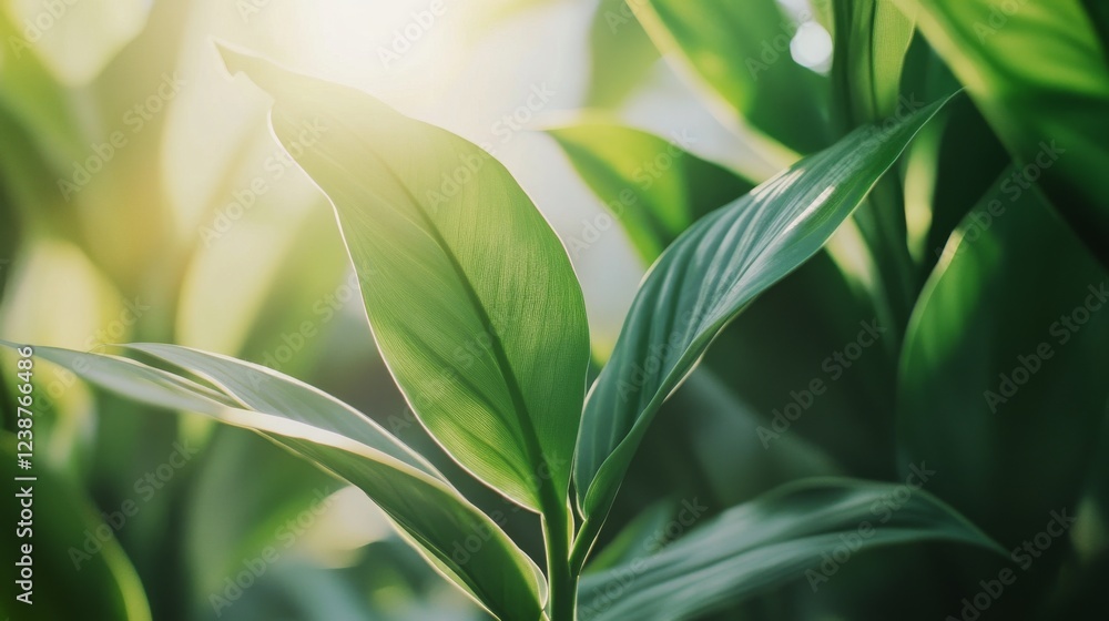 Sunlit Green Leaves with Visible Veins Sunlit Green Leaves with Visible Veins