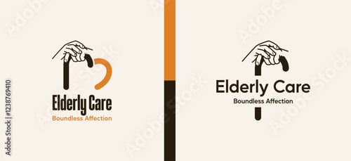 Elderly logo design with the concept of two human hands holding a walking stick