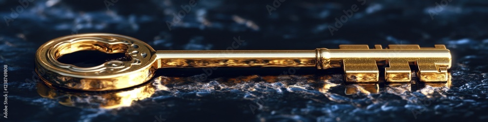 A single golden key sitting on a table A single golden key sitting on a table