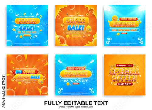 Collection of sale discount promo banner template. Set of flash sale, big sale, super sale, and mega sale discount promos spotlights and an abstract realistic background