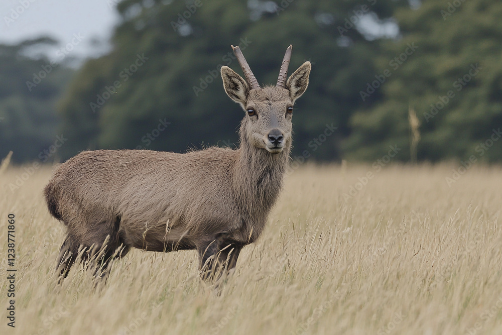 Fototapeta premium Engaging wildlife in a serene grassy field
