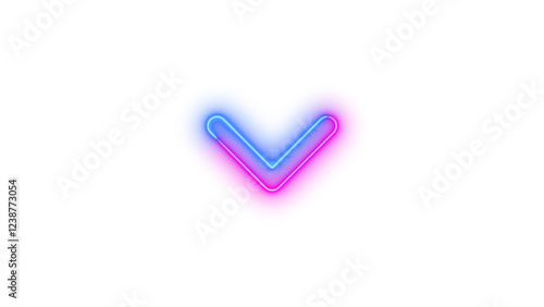 Neon chevron down icon blue pink color glowing with transparent background