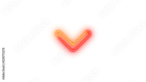 Neon chevron down icon brown red color glowing with transparent background