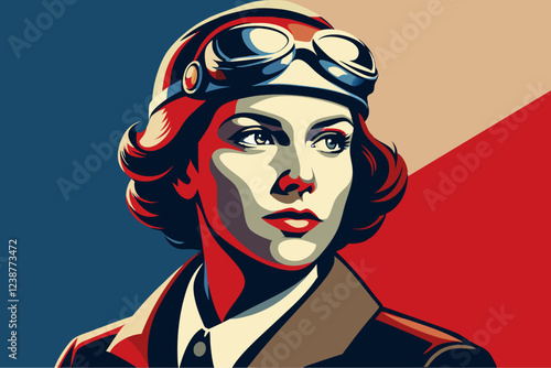 Portrait of a woman aviator. Vector illustration in retro style.