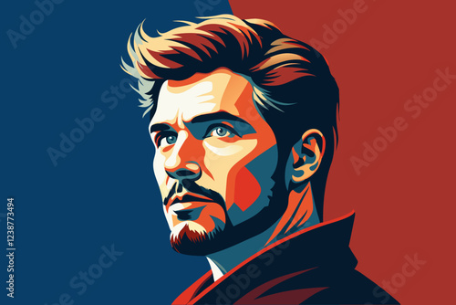 Portrait of a handsome man with a beard. Vector illustration.