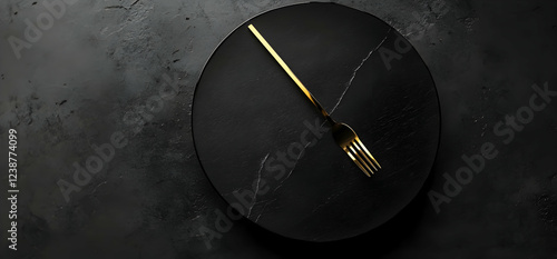 Elegant Black Plate with Golden Fork: Minimalist Food Photography photo