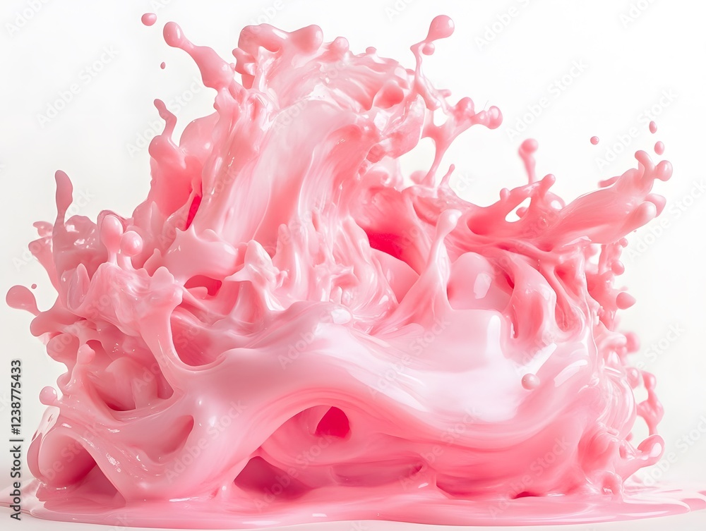 Vibrant pink paint fluid flowing on a white background, creates a visual effect, generative AI Vibrant pink paint fluid flowing on a white background, creates a visual effect, generative AI
