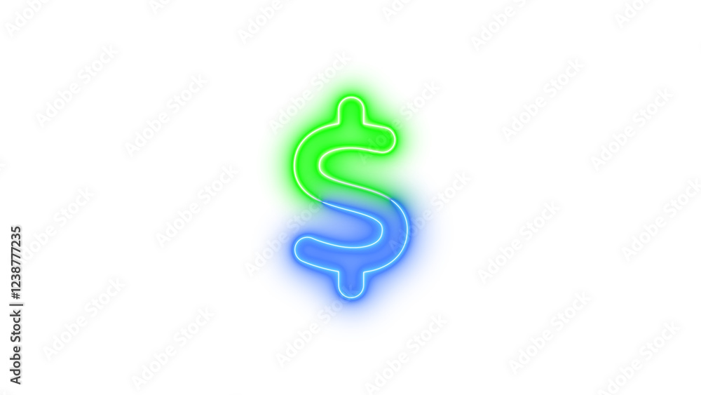 Neon dollar sign icon blue green color glowing with transparent background Neon dollar sign icon blue green color glowing with transparent background