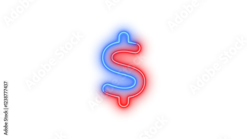 Neon dollar sign icon blue red color glowing with transparent background