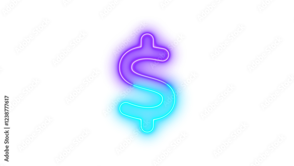 Neon dollar sign icon cyan purple color glowing with transparent background Neon dollar sign icon cyan purple color glowing with transparent background