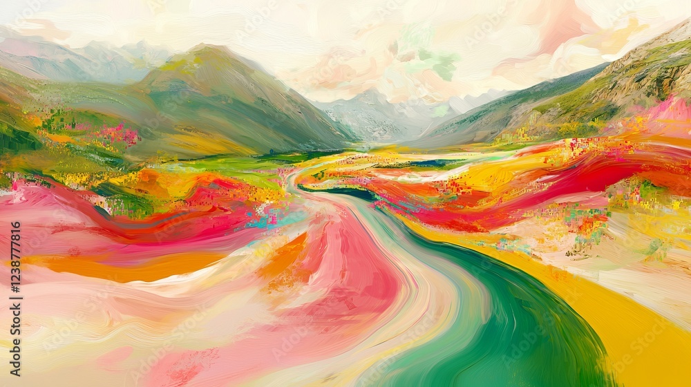 Obraz premium Surreal Digital Landscape with Reflecting Data in Vibrant Colors