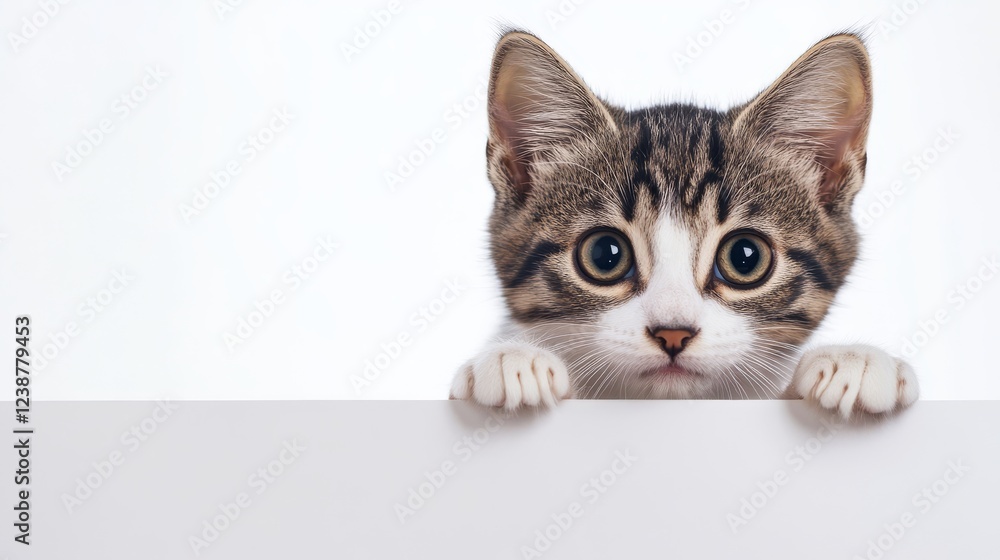 cats peek out from behind a white banner cats peek out from behind a white banner