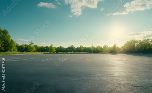 Fototapeta Naklejka Na Ścianę i Meble -  Empty Parking Lot at Sunset: Tranquil Summer Evening