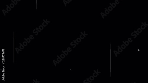 Vertical static noise Overlay - Glitch error tape effect transparent on black background with alpha channel, 4k