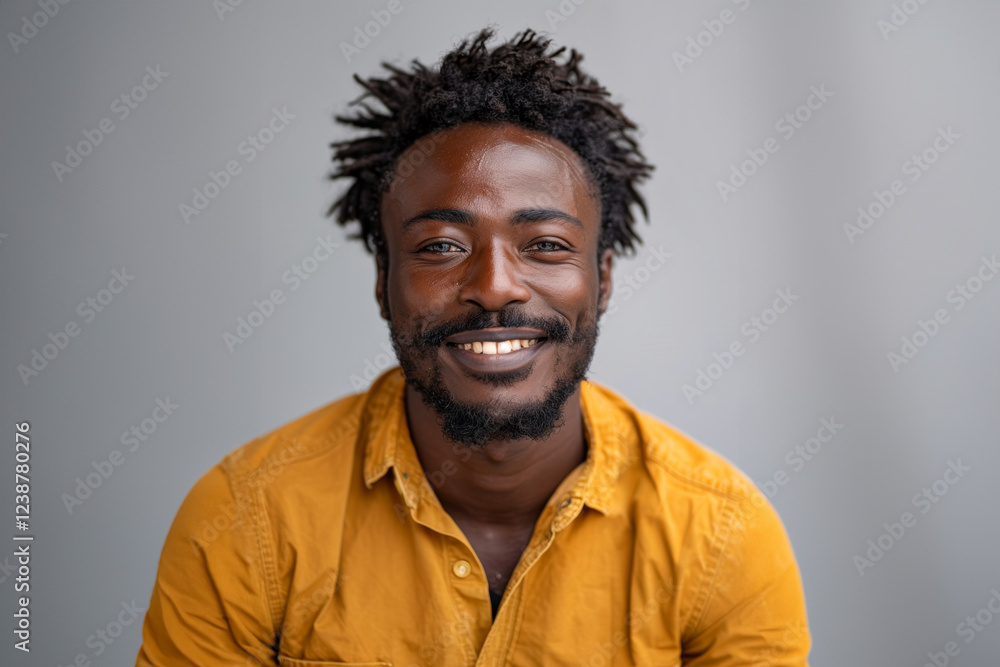 Obraz premium African black men, 20-40 years old, dressed in simple, work appropriate attire, relaxed in front of solid backgrounds, capturing their authentic style and confidence.