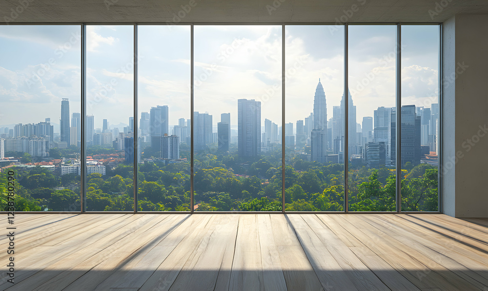 Fototapeta premium Panoramic Cityscape View from Modern Room