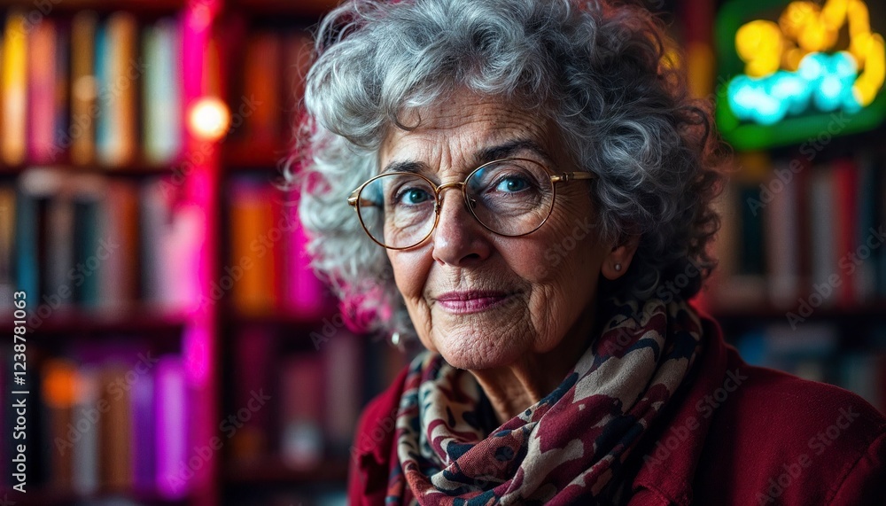 Portrait of a Senior Woman with Glasses in Library Portrait of a Senior Woman with Glasses in Library