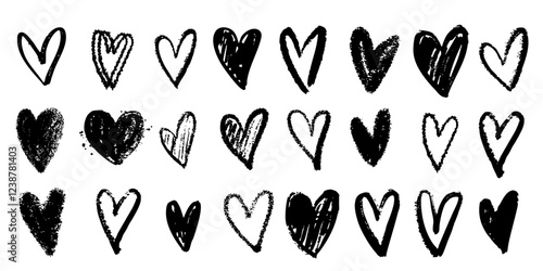 Crayon chalk hand drawn heart love scribble ink marker doodles collection. Valentine's Day romantic elements.