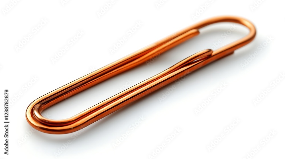 Close-up of a single copper paperclip on white background. Close-up of a single copper paperclip on white background.