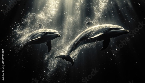 Silhouettes of dolphins and marine life fish vector illustration for cut out and glue photo