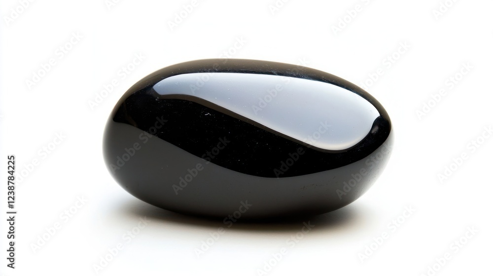 Smooth Black Polished Stone on White Background Smooth Black Polished Stone on White Background