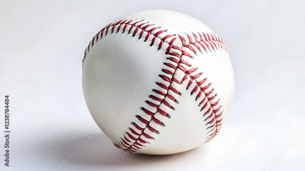 50. A professional white baseball with bright red stitching, resting on a white surface 50. A professional white baseball with bright red stitching, resting on a white surface