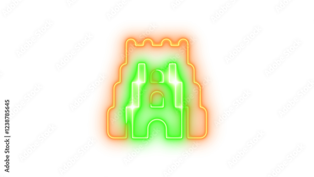 Neon gopuram icon brown green color glowing with transparent background Neon gopuram icon brown green color glowing with transparent background