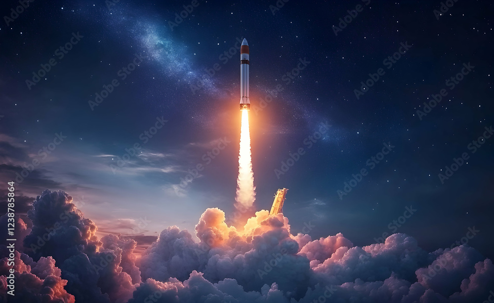 Fototapeta premium Rocket Launch into the Night Sky
