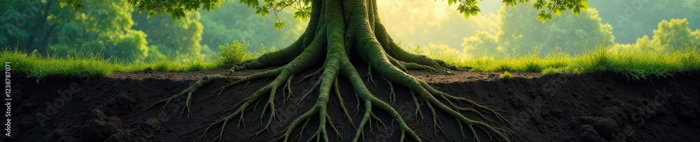 Ancient tree roots stretching through the earth, nature, ancient Ancient tree roots stretching through the earth, nature, ancient