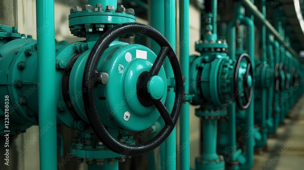 Fototapeta premium Industrial Pipelines and Valves with Visible Lubricant Application in Mechanical Facility